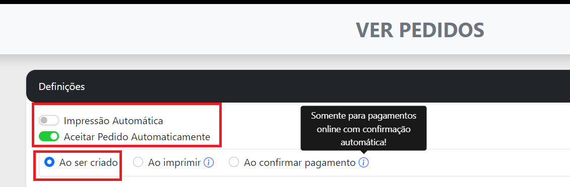 Passo 6 - Aceitar Pedido Automaticamente